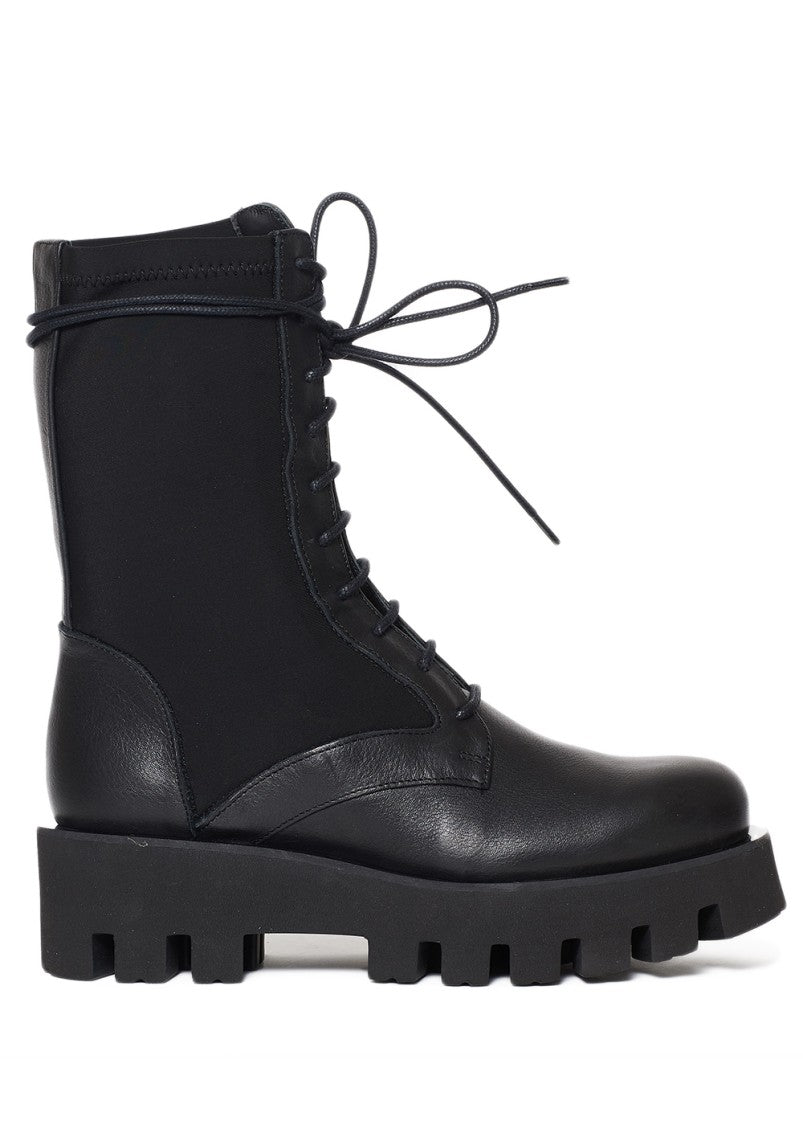 Neoprene-Accented Black Leather Ankle Boots