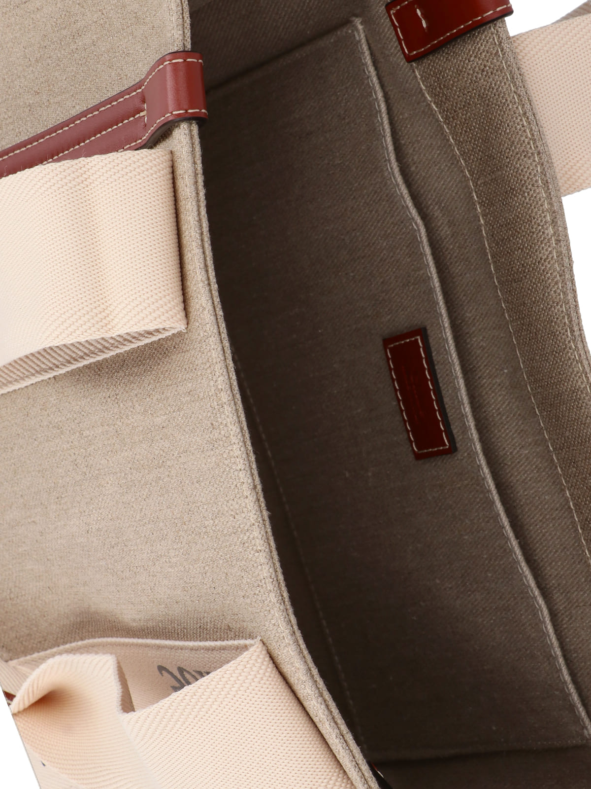 "Woody" Medium Tote Bag, In Beige Linen Canvas