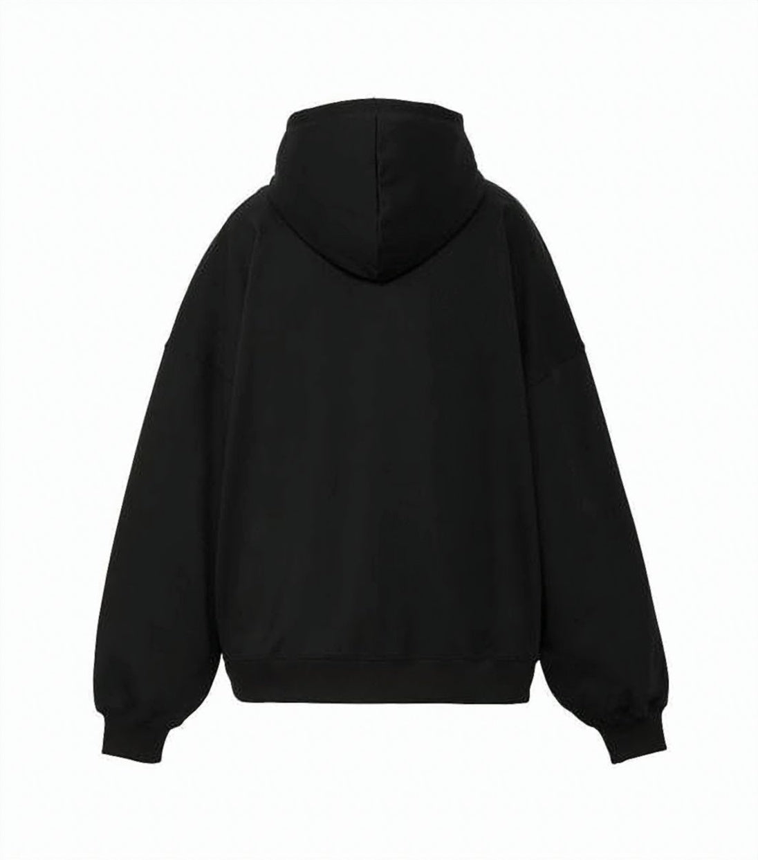 Minimalistic Black Zip-Up Hoodie with Drawstring Closure