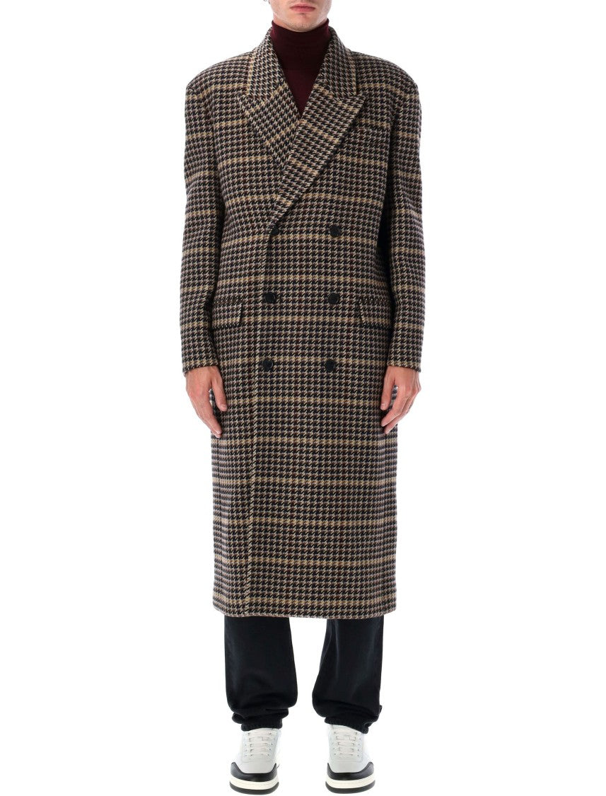 Checked Wool Long Coat