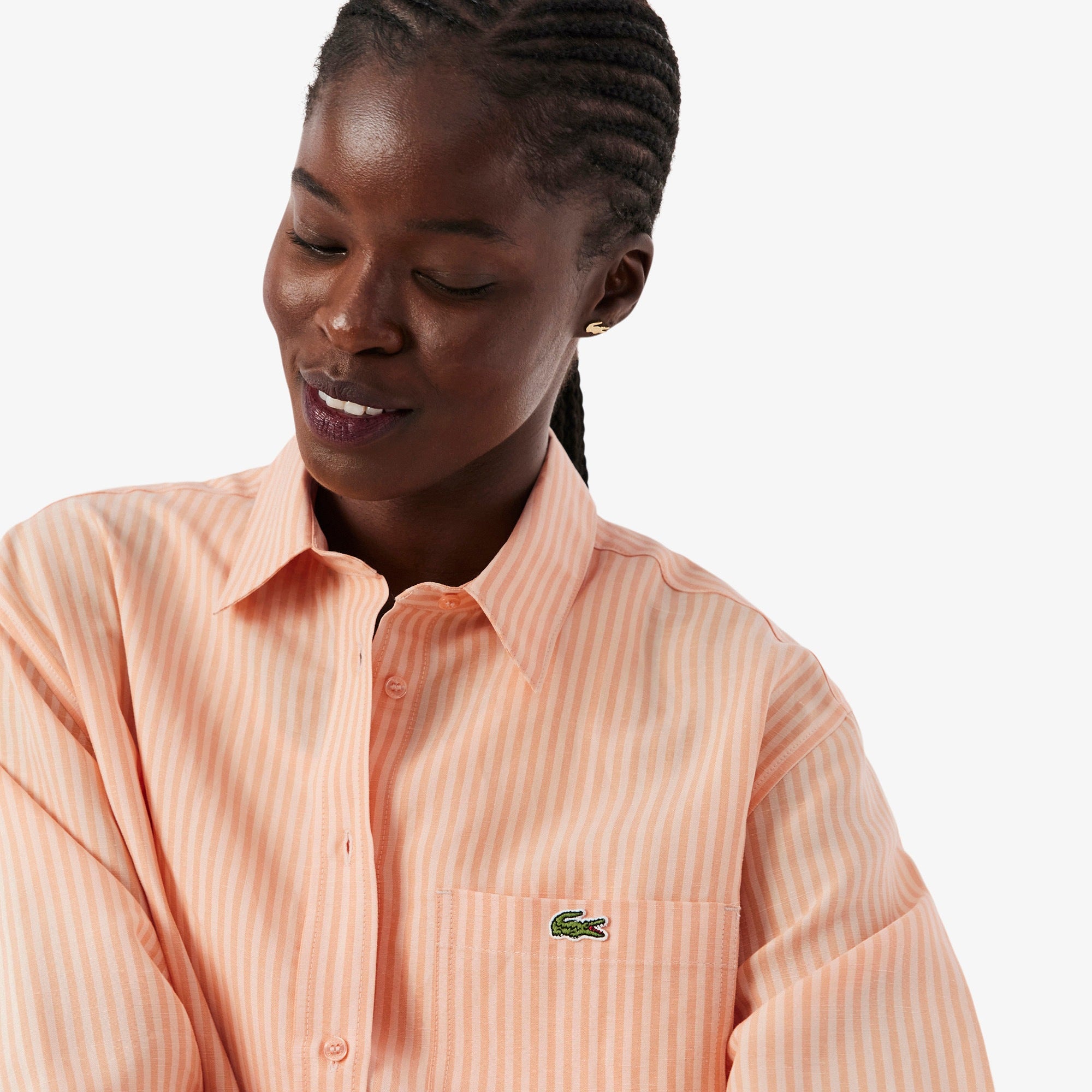 Vertical Stripe Long-Sleeved Shirt with Classic Collar