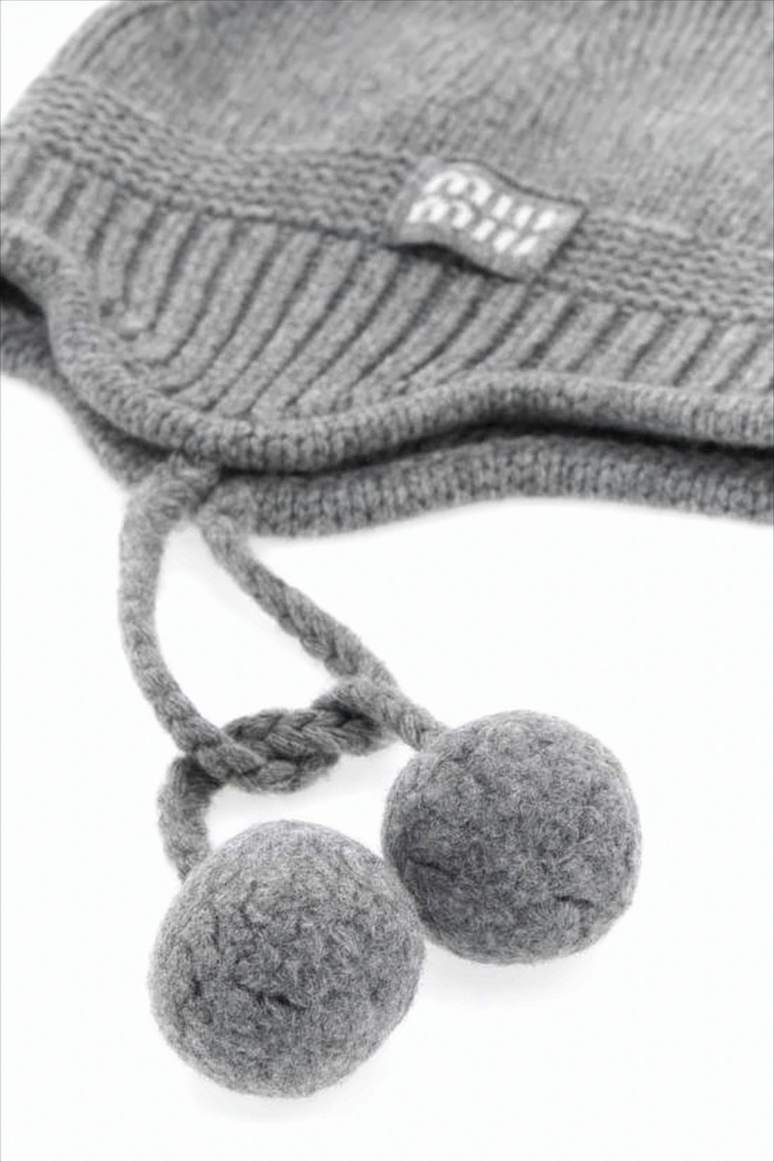 Knitted Grey Hat with Braided Ties