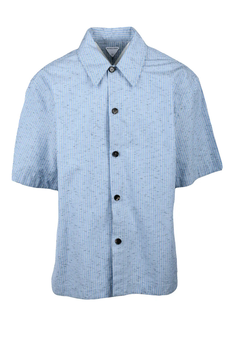 Cotton/Linen/Elastane Shirt - White/Sky Blue