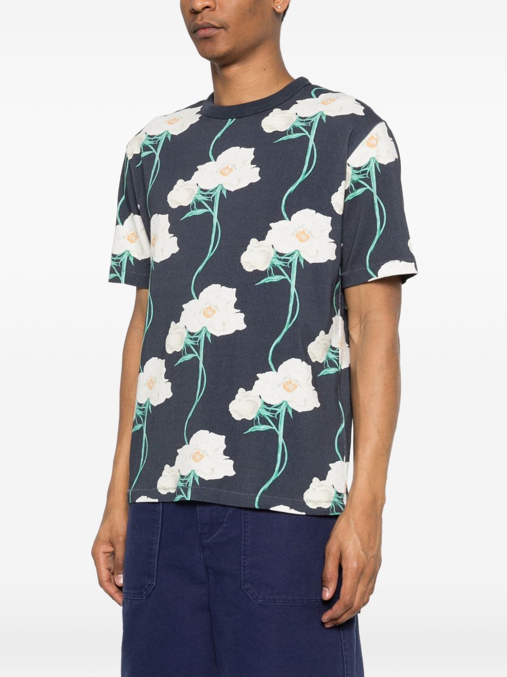 Dark Blue Silk-Nylon Short-Sleeve T-Shirt