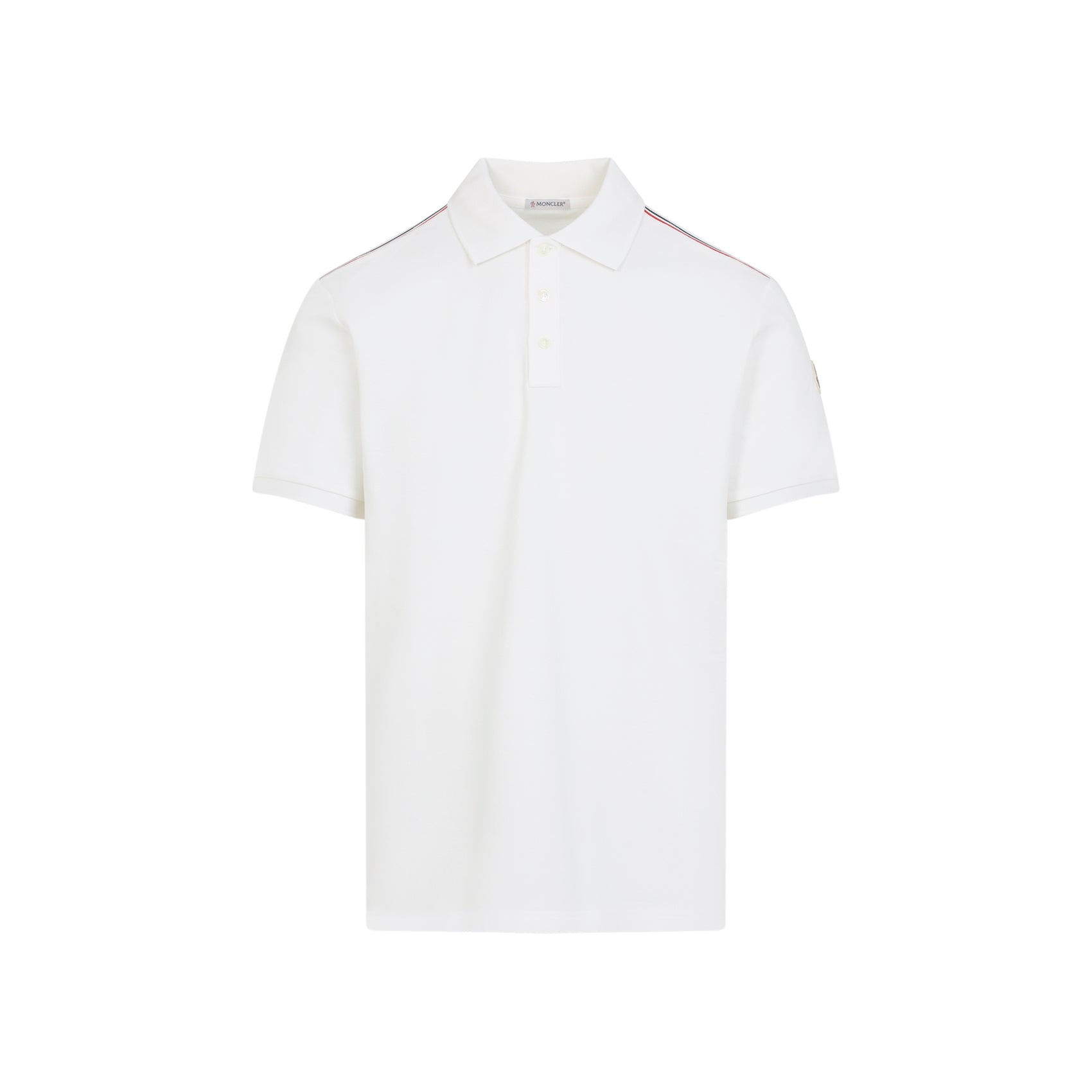 Classic Fit White Cotton Polo Shirt with Tricolor Stripes