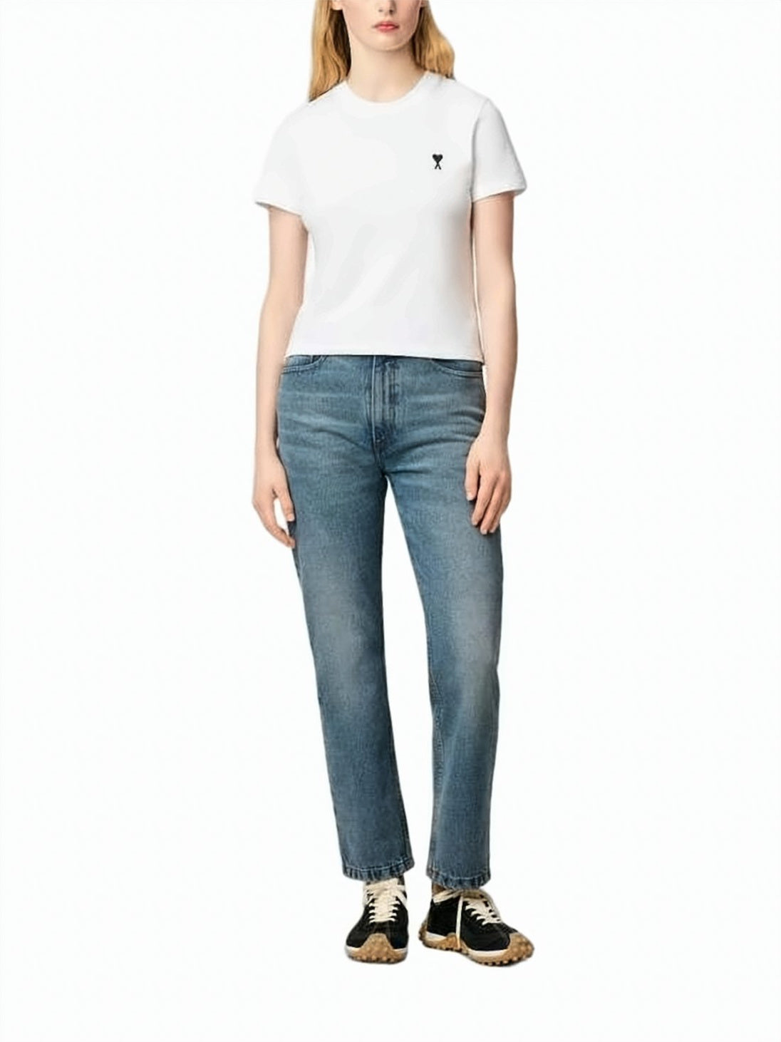 Cropped Cotton T-Shirt with Heart Logo