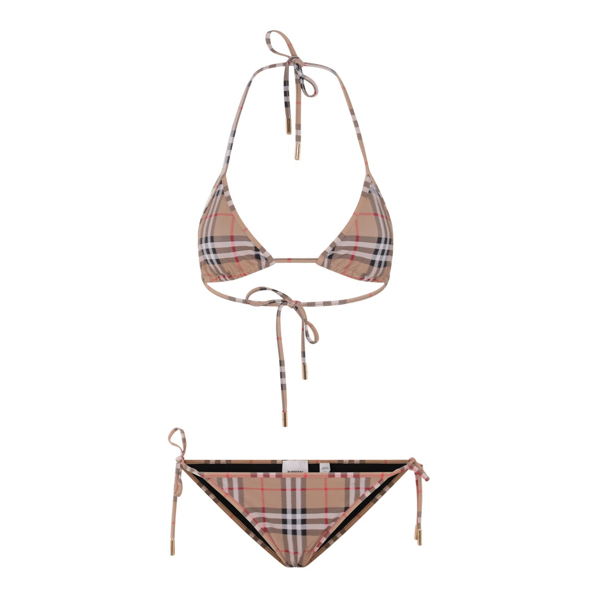 Beige Check Bikini Beachwear