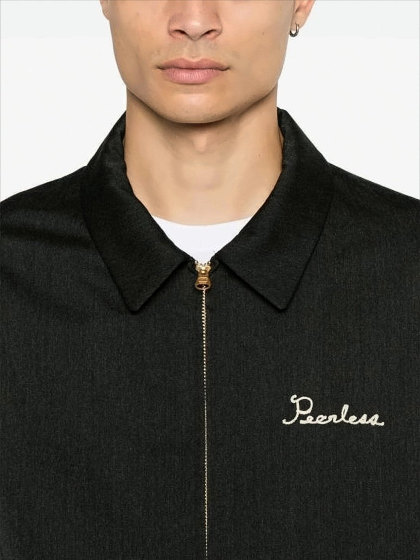 Black Wool And Linen Jacket With Embroidered Detail