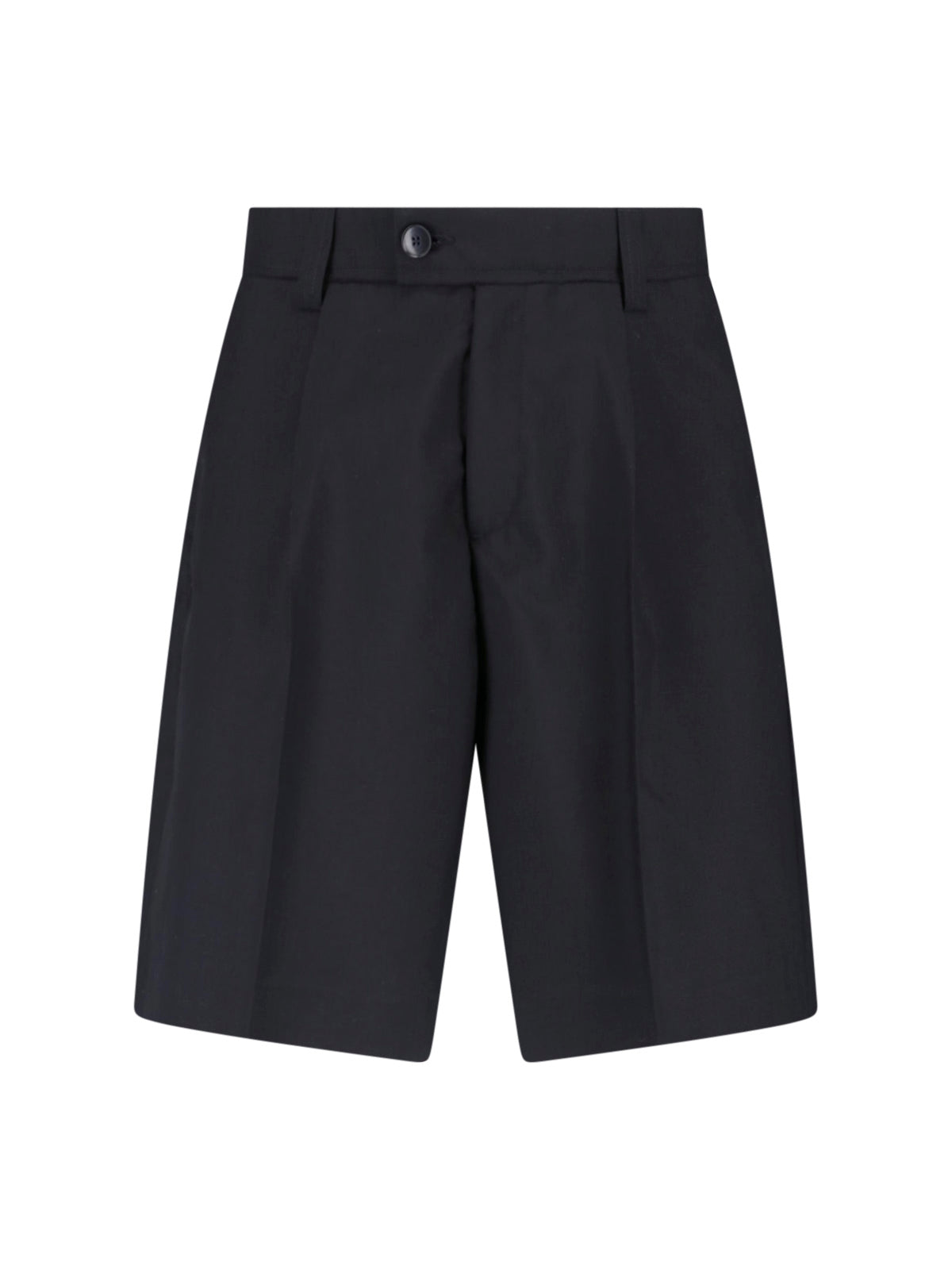 Black Classic Straight-Leg Wool Shorts