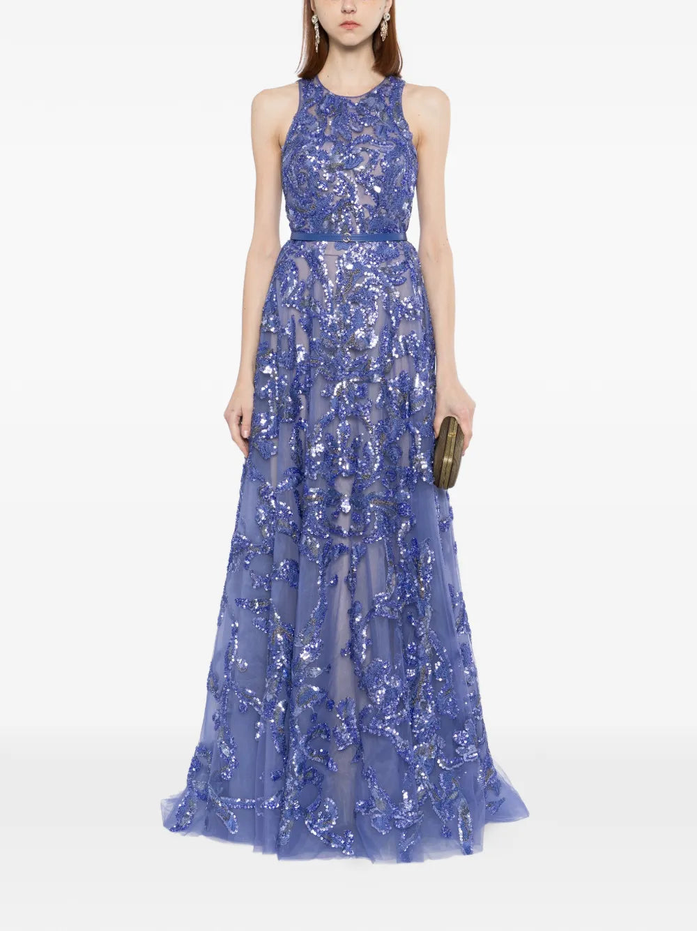 Embroidered Tulle Long Dress
