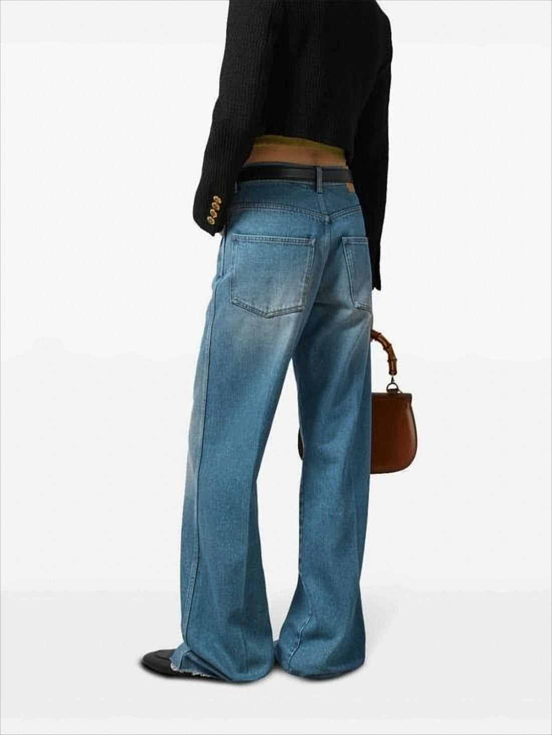 Vintage-Inspired Light Blue Wide-Leg Denim Pants