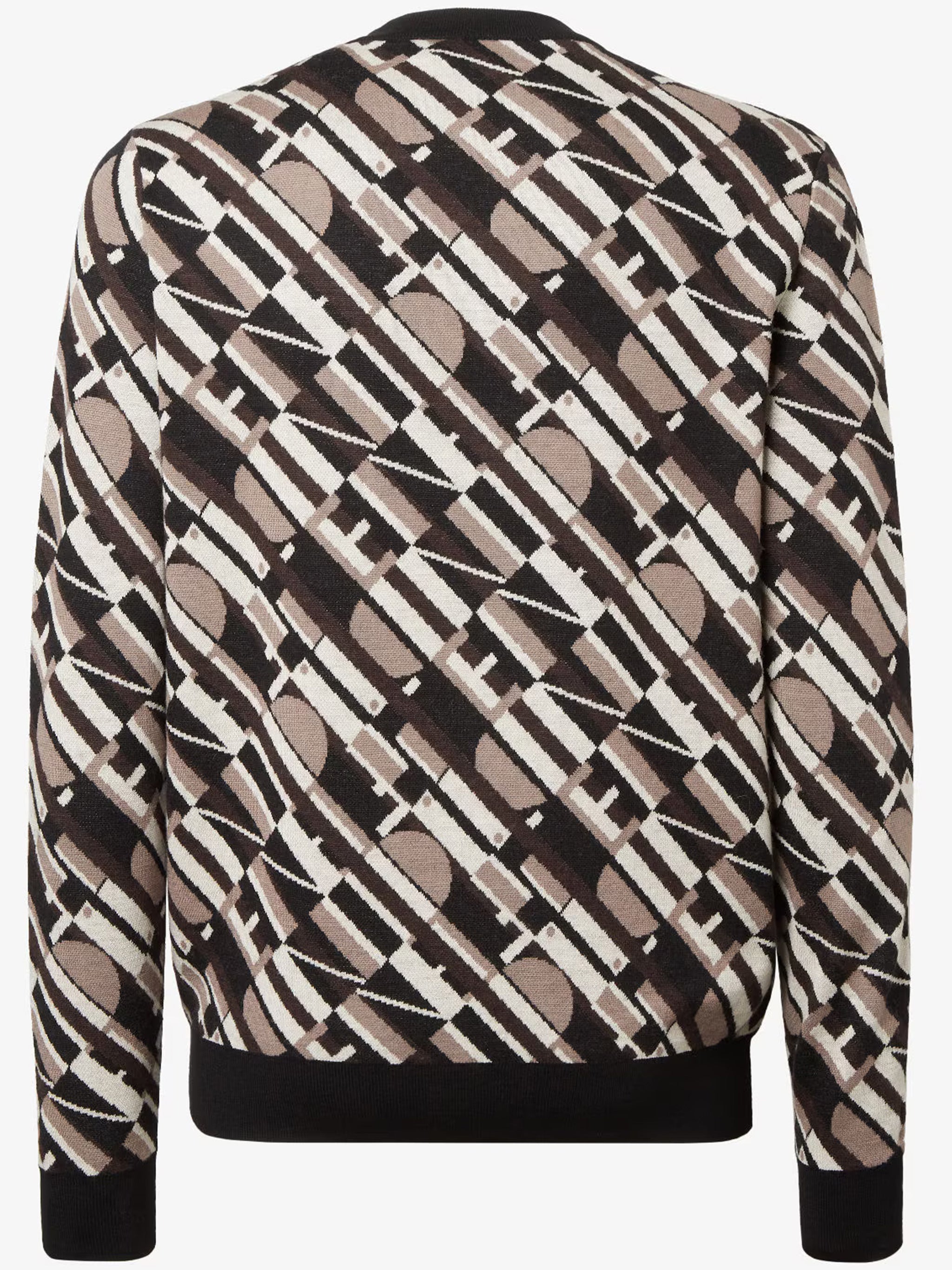 Long-Sleeve Geometric Pattern Crewneck Black Sweater