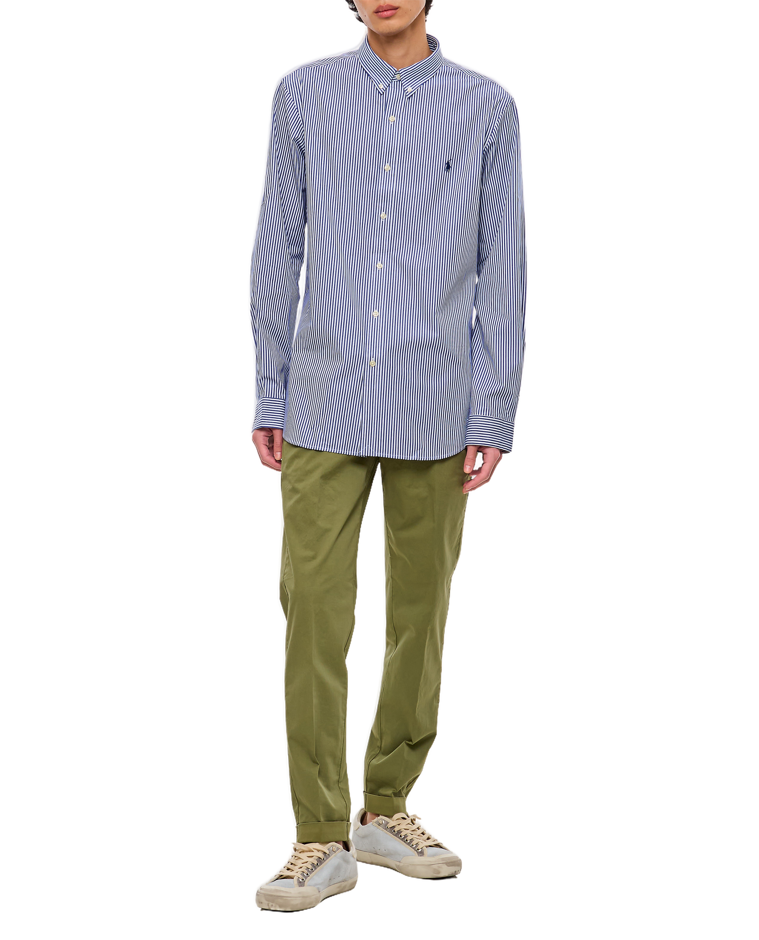 White Blue Cotton Sport Shirt