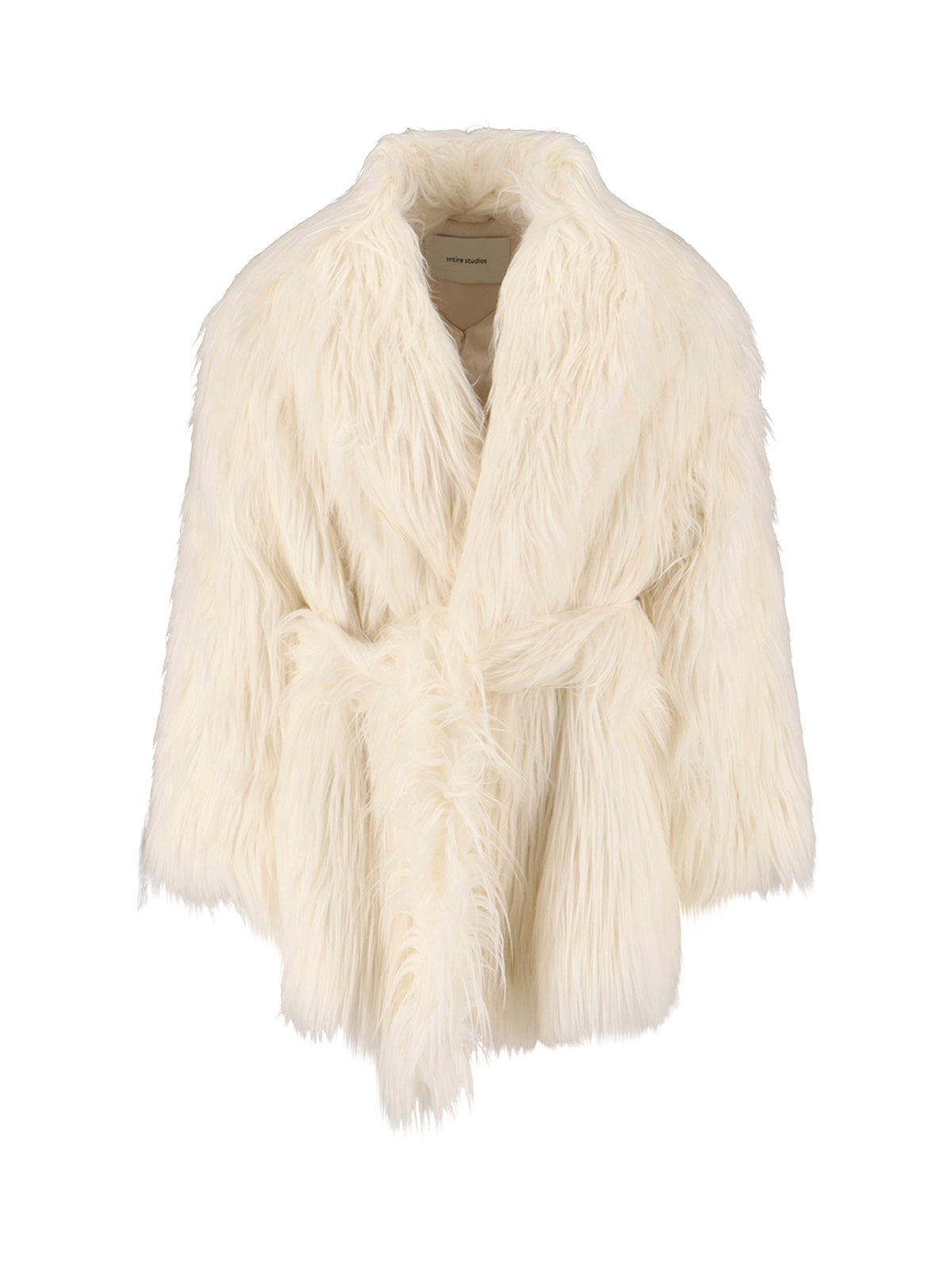 Faux Fur Cream Coat with Adjustable Belt