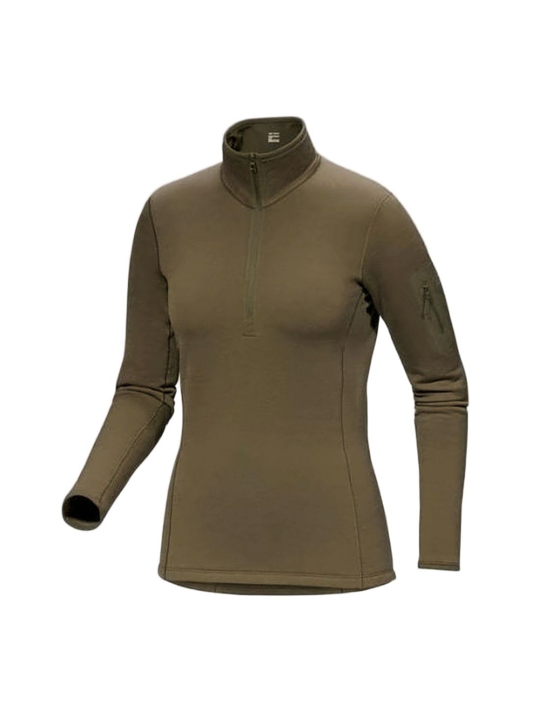 Fitted Brown Long Sleeve Quarter-Zip Top With High Collar