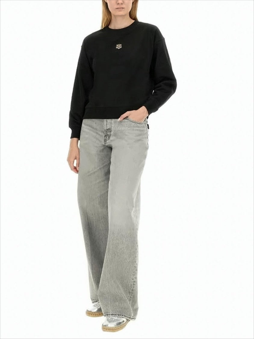 Relaxed Fit Black Long-Sleeve Top With Embroidered Detail