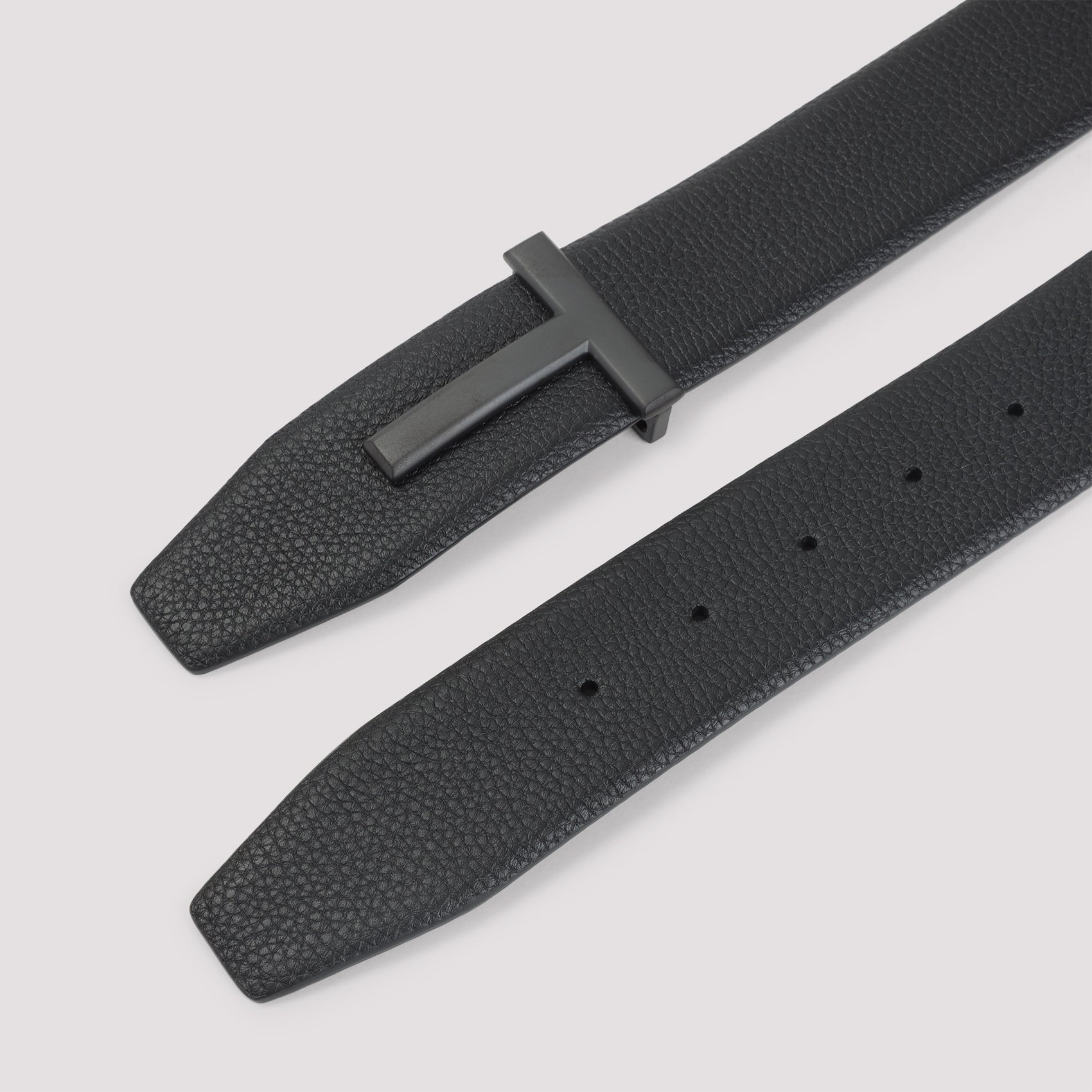 Textured Leather Belt with T-Shaped Buckle