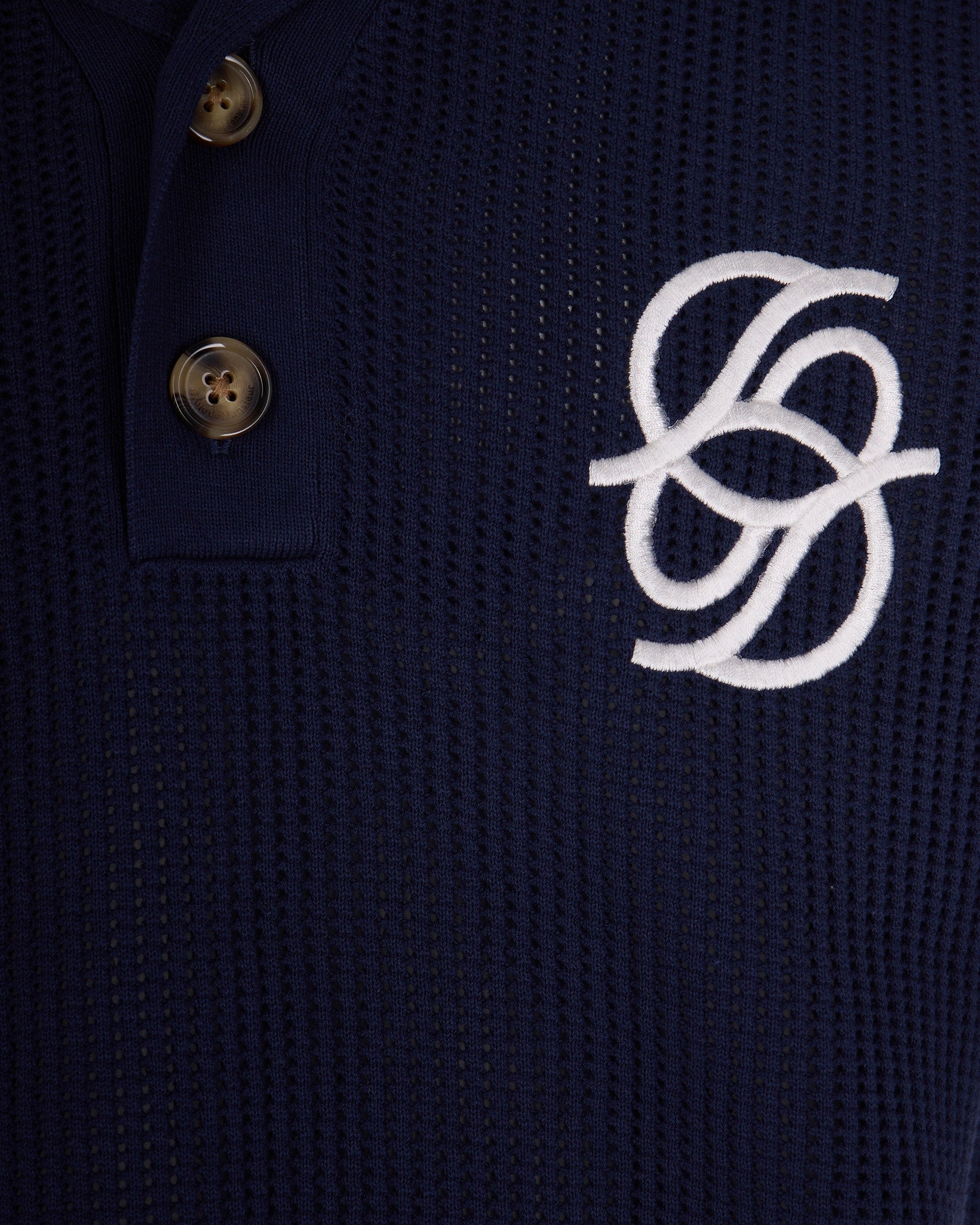 Textured Knit Short-Sleeve Polo with Monogram Detail