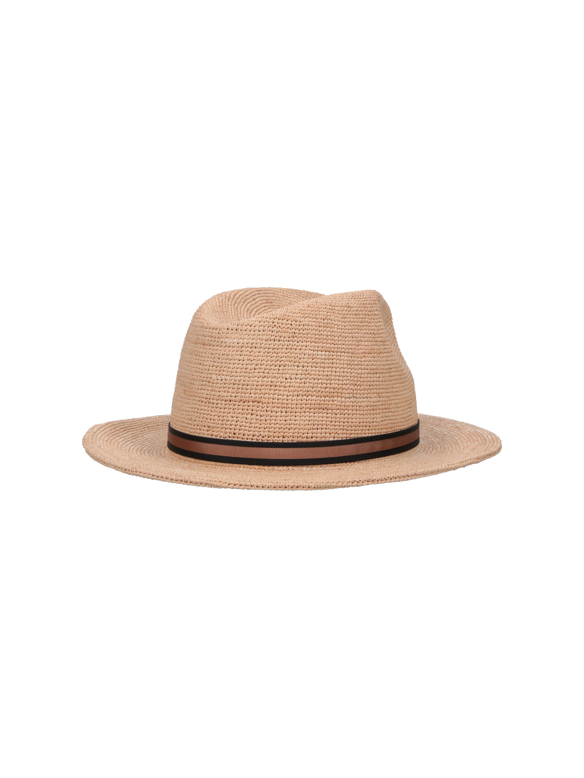 Beige Woven Fedora Striped Hat
