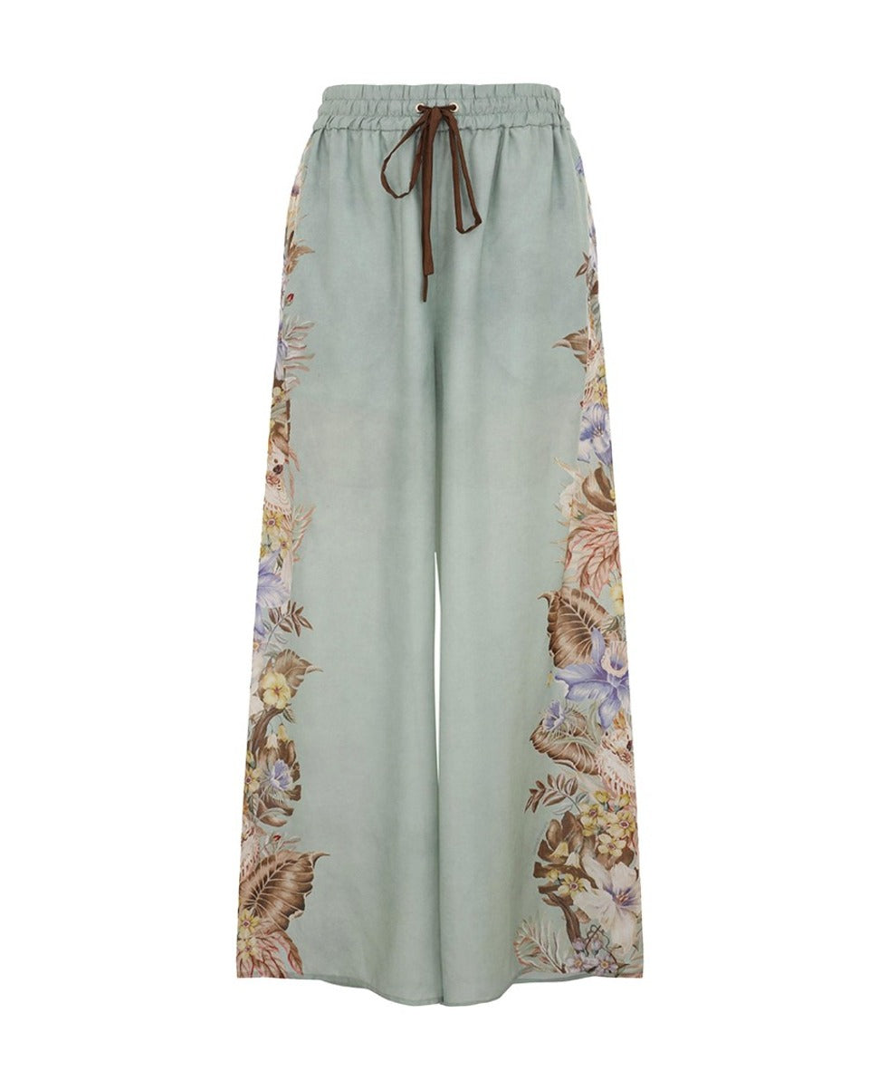 Relaxed Floral Print Wide Pants With Drawstring Waist