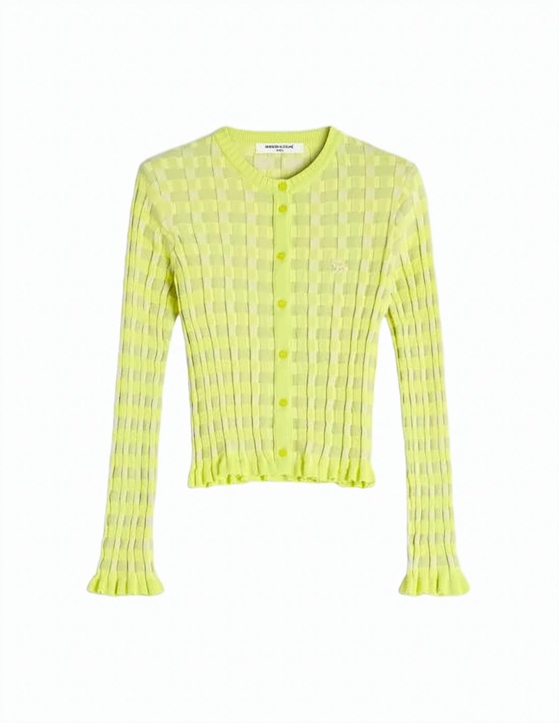Ribbed Texture Cardigan with Checkered Pattern