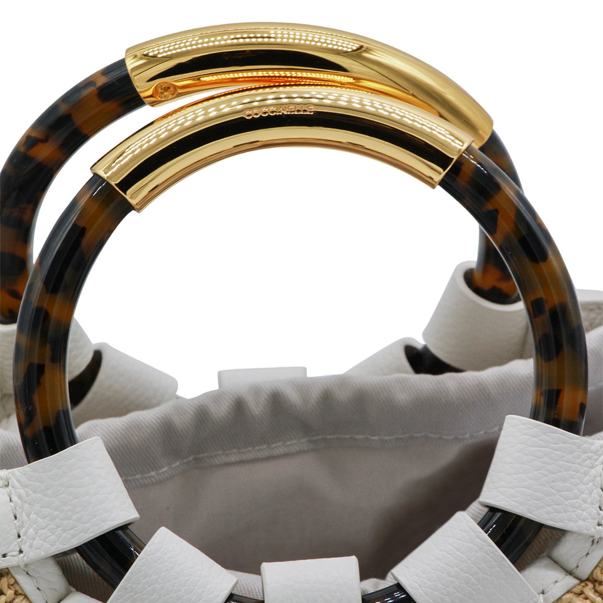 Semi-Circular Woven Bag with Tortoiseshell Handle