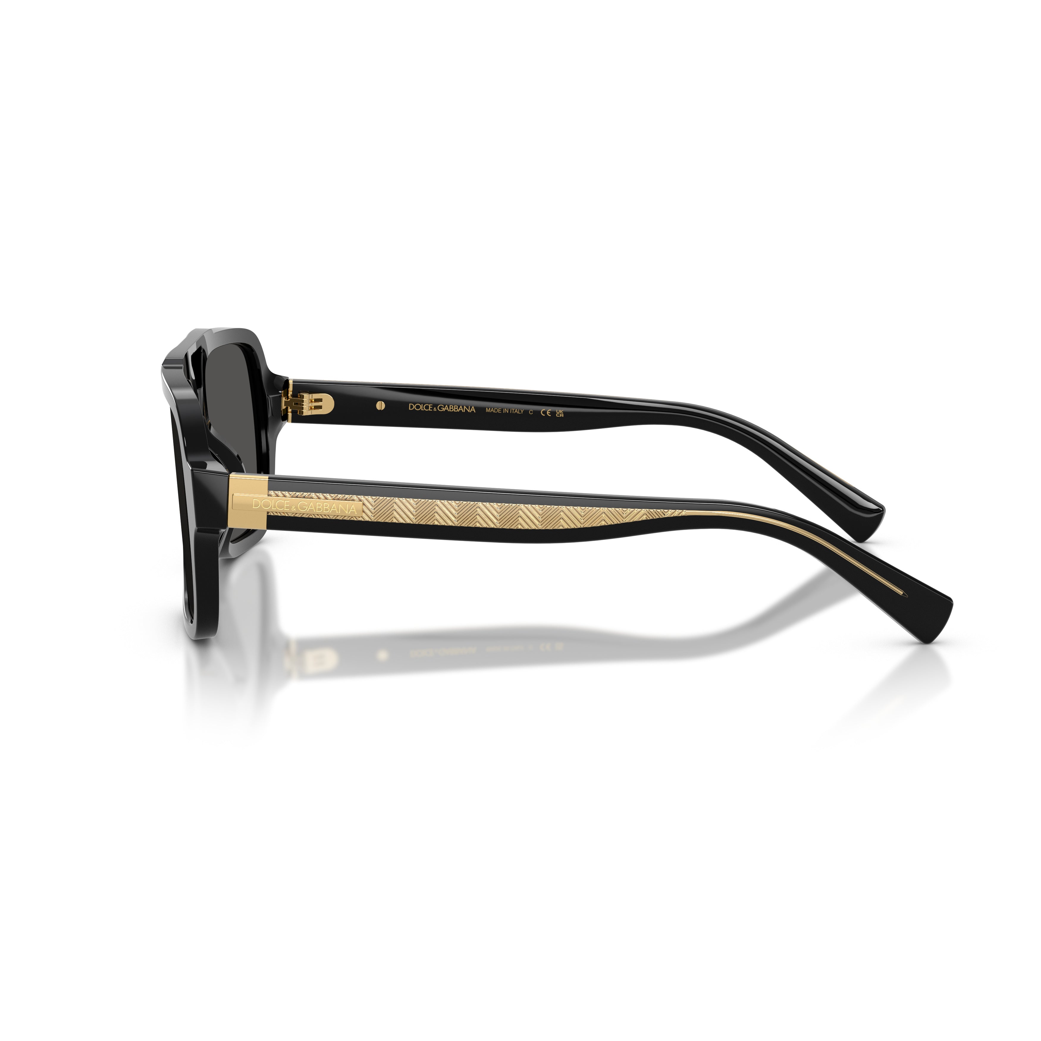 Square Black Acetate Sunglasses With Gold Accents