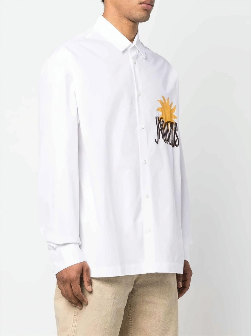 Long-Sleeve Cotton Shirt with Embroidered Sun Motif
