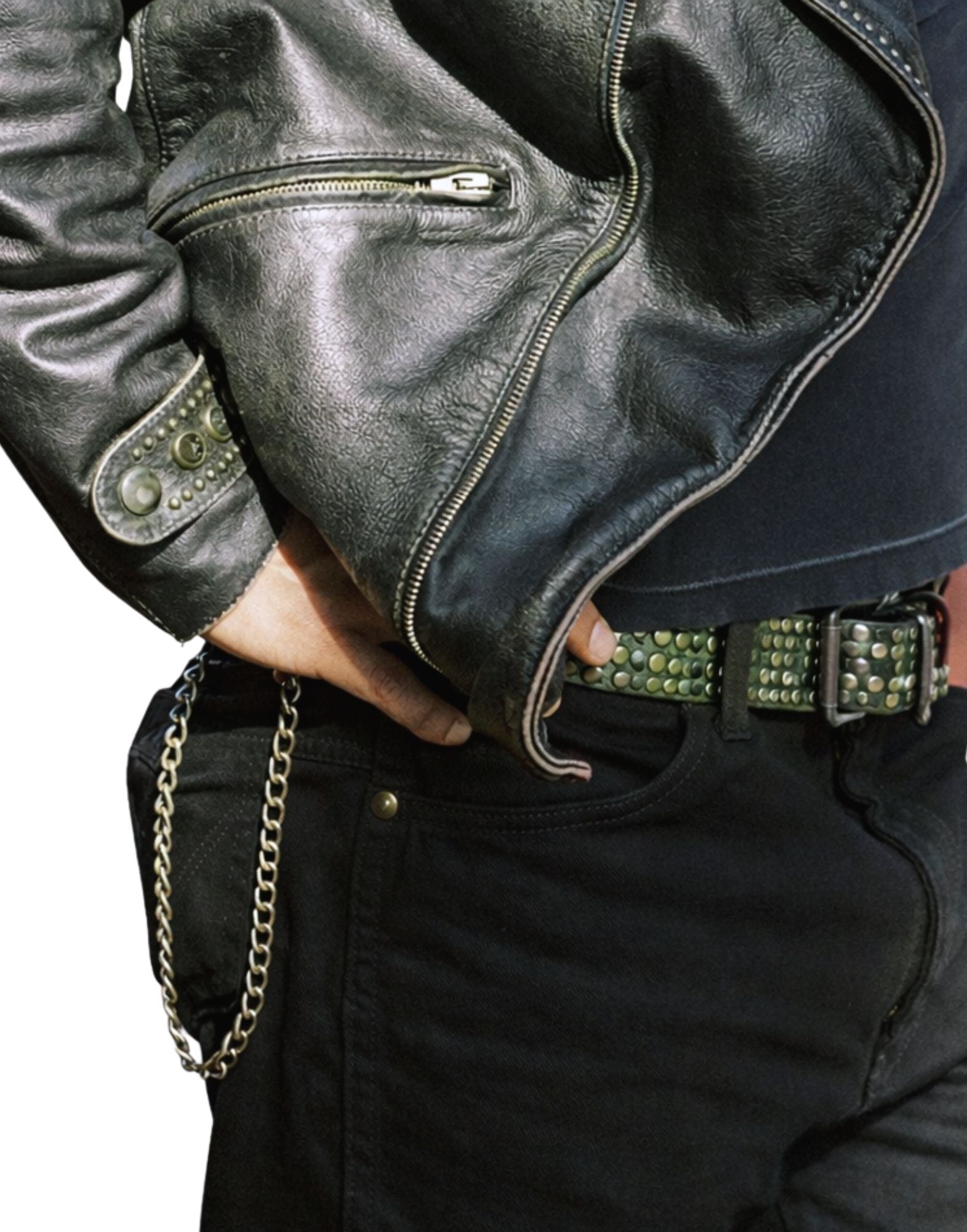 5.000 Studs Color Belt Olive Leather Studded Belt