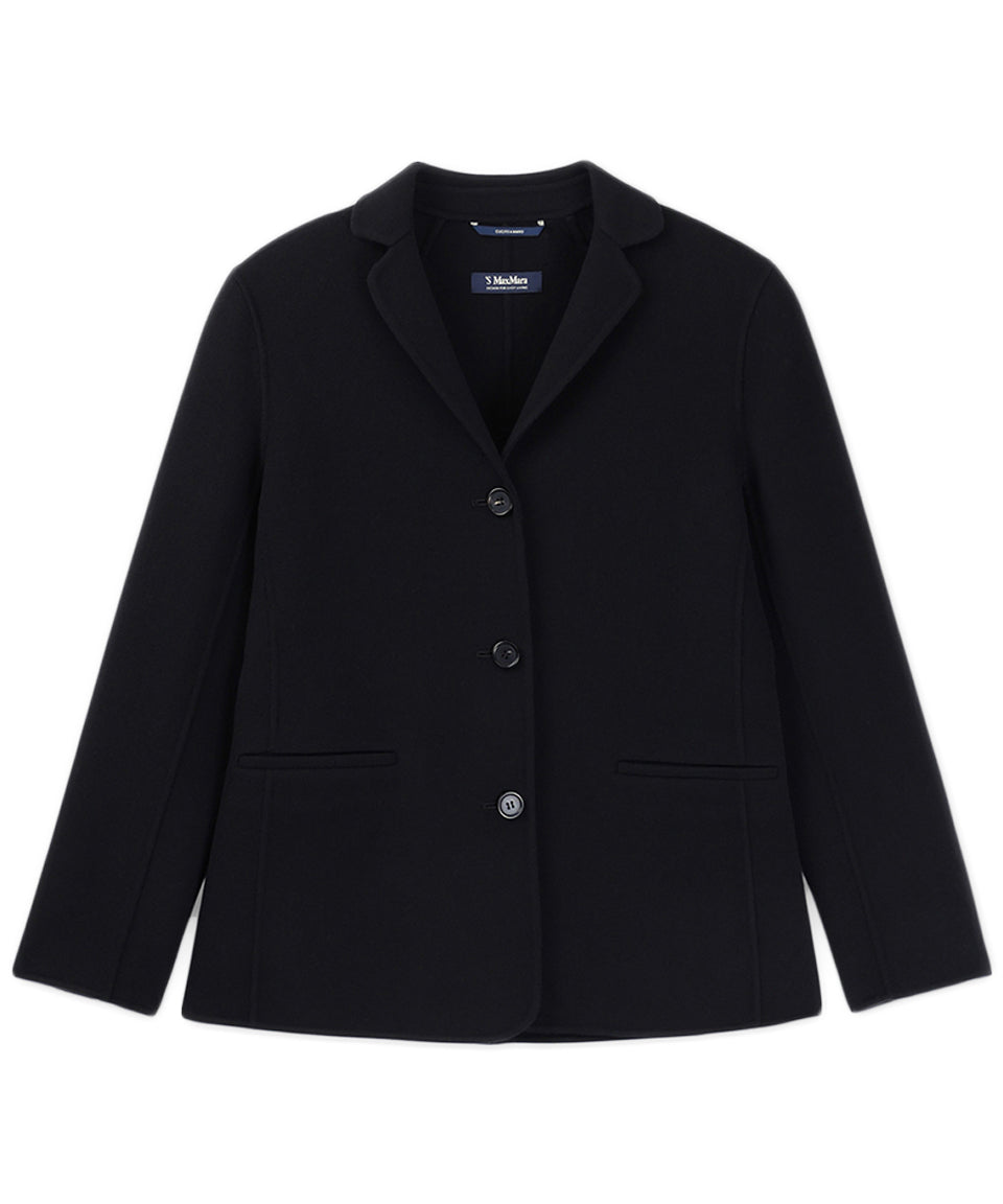 Structured Black Wool Jacket with Notched Lapel