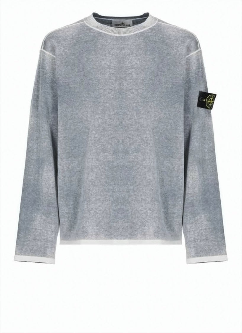 Washed Grey Sweater with Distinctive Embroidered Patch