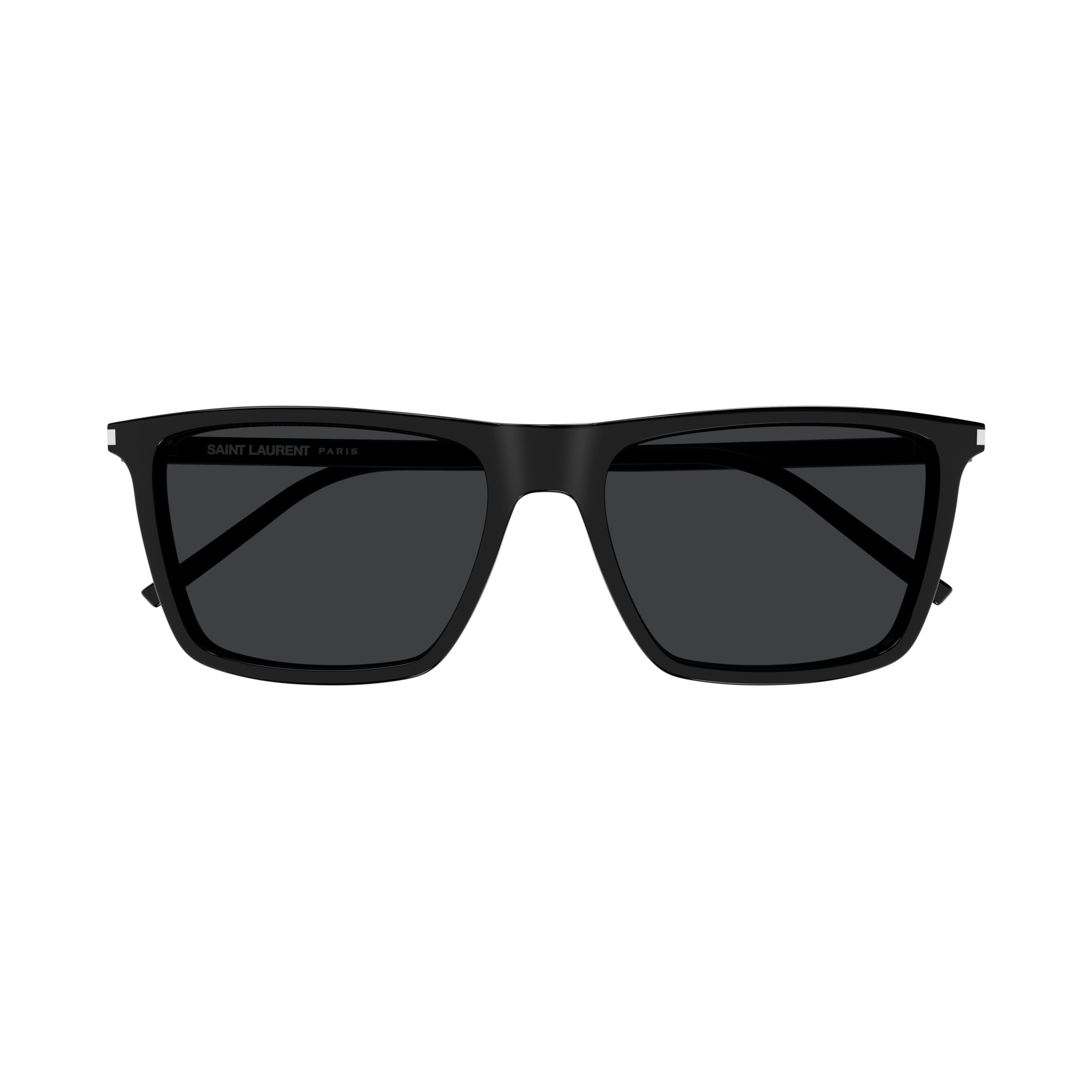 Rectangular Black Sunglasses with Glossy Finish and Metallic Accents