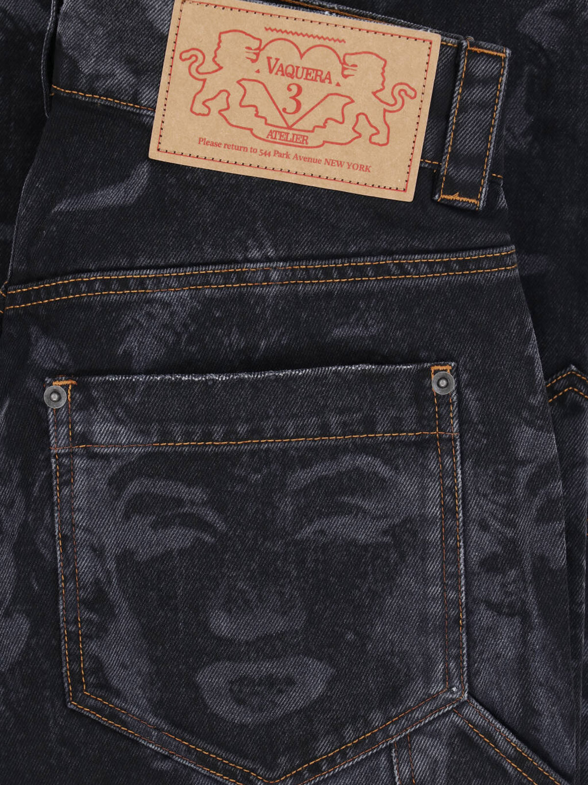 Blue Wide-Leg Faded Print Jeans