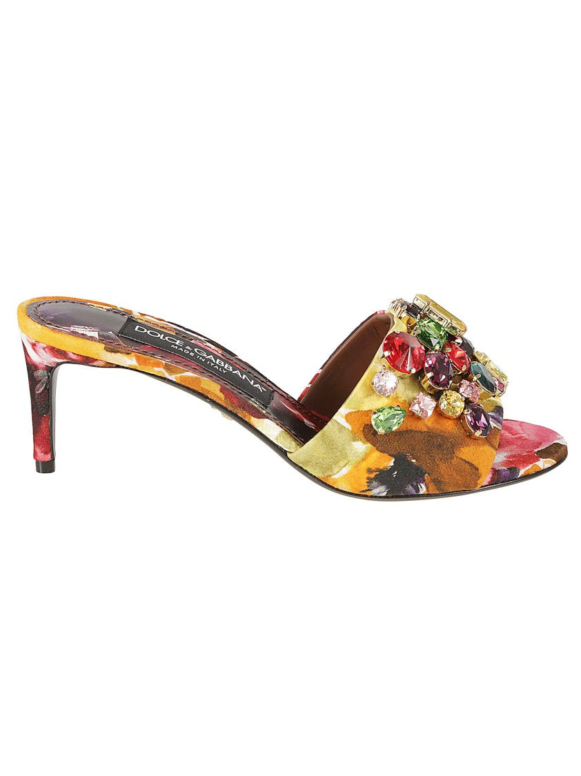 Open-Toe Heels With Floral Pattern