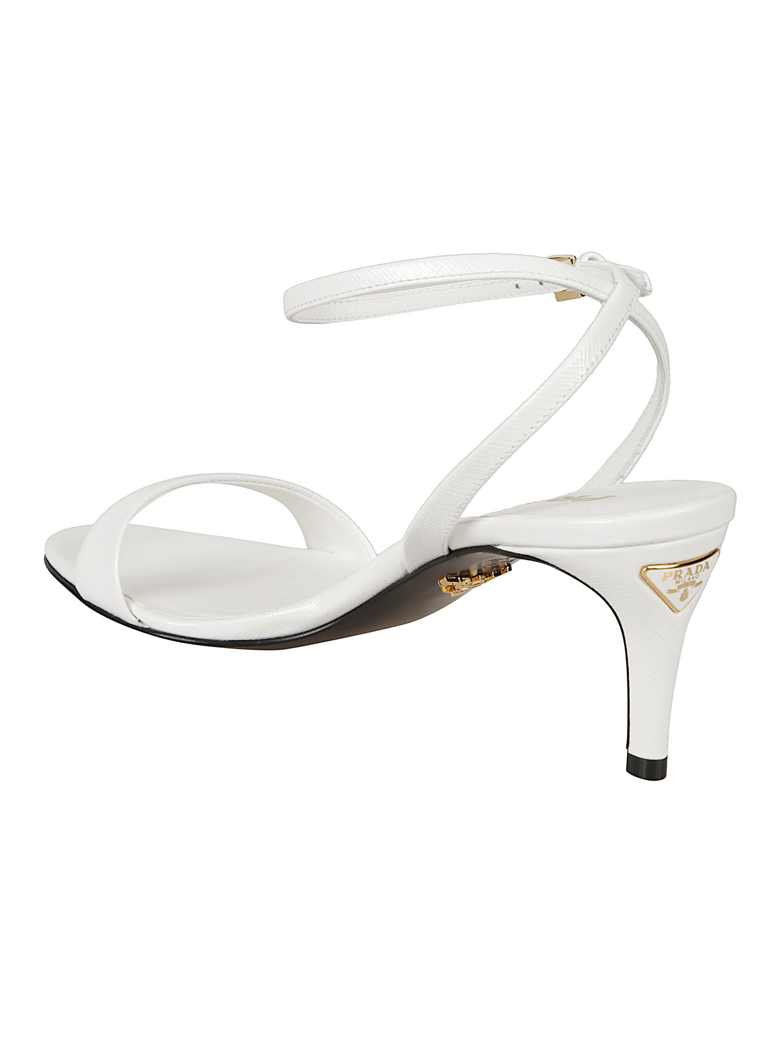 Minimalist White Sandals With Slim Ankle Strap And Metallic Detail