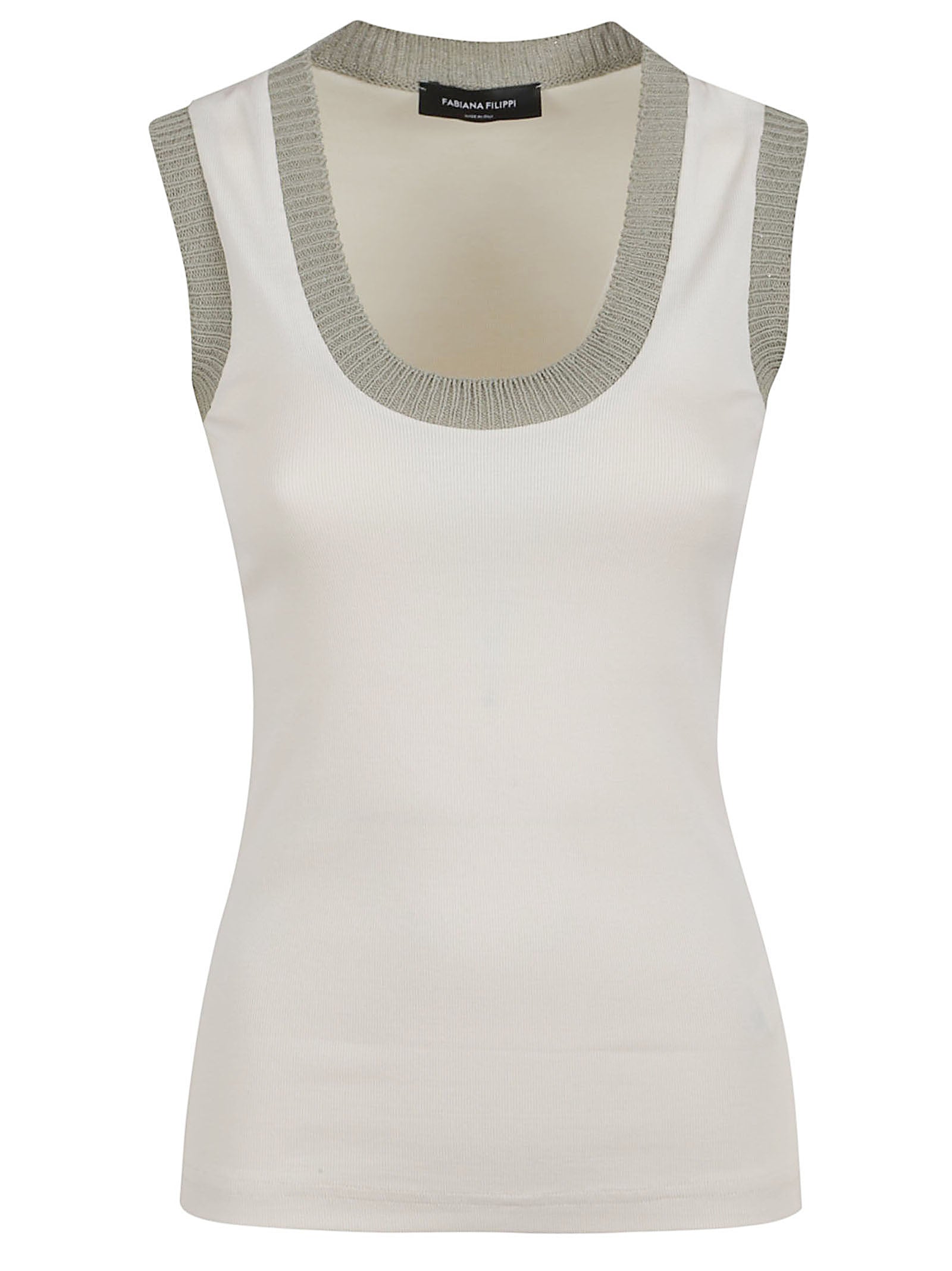 Fitted Sleeveless Top with Ribbed Knit Trim