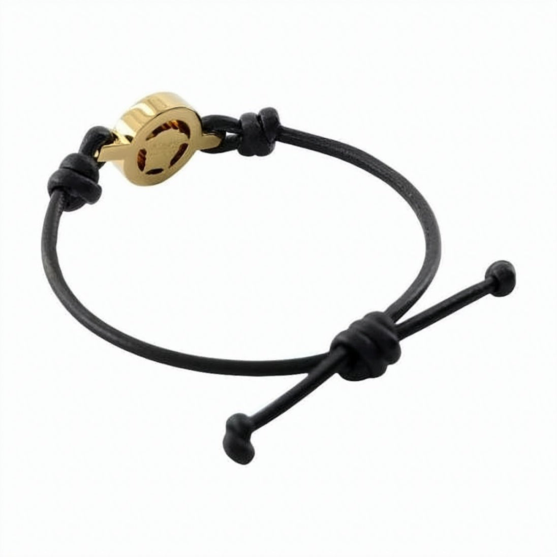 Medusa-Embellished Black Leather Bracelet
