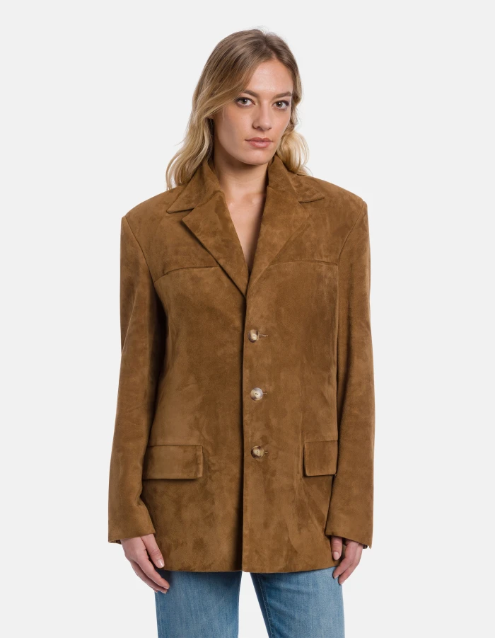 Structured Boxy Jacket with Notched Lapel in Rich Brown