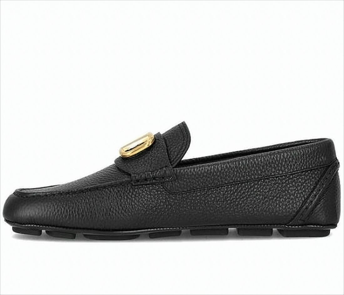 Textured Calf Leather Loafers with Gold-tone Logo
