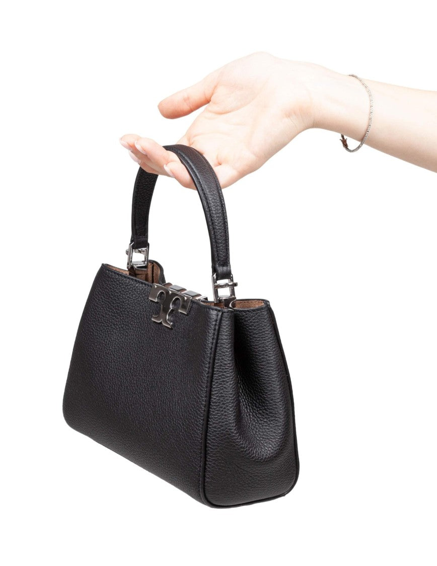 Eleanor Mini Satchel In Hammered Leather Black