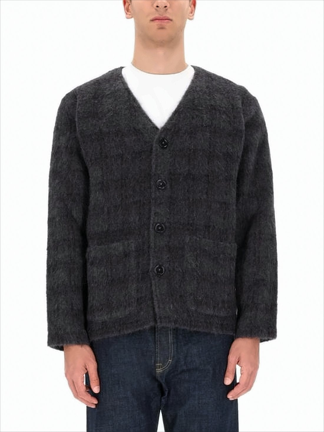 Textured Cardigan with V-Neckline and Button Front