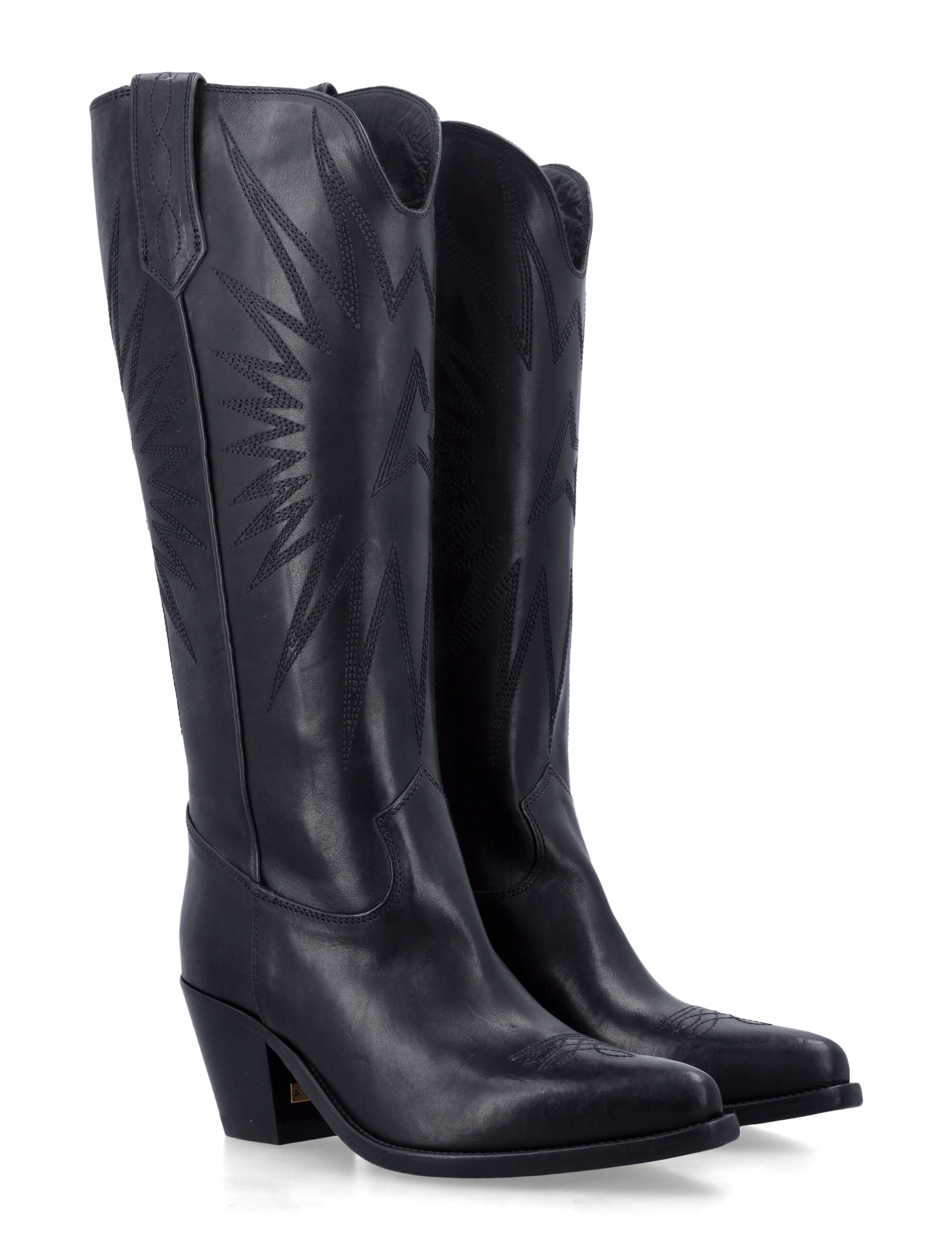 Wish Star Black Leather Mid-Calf Boots