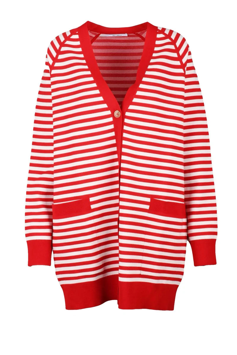 Long Cardigan in Viscose - White/Red