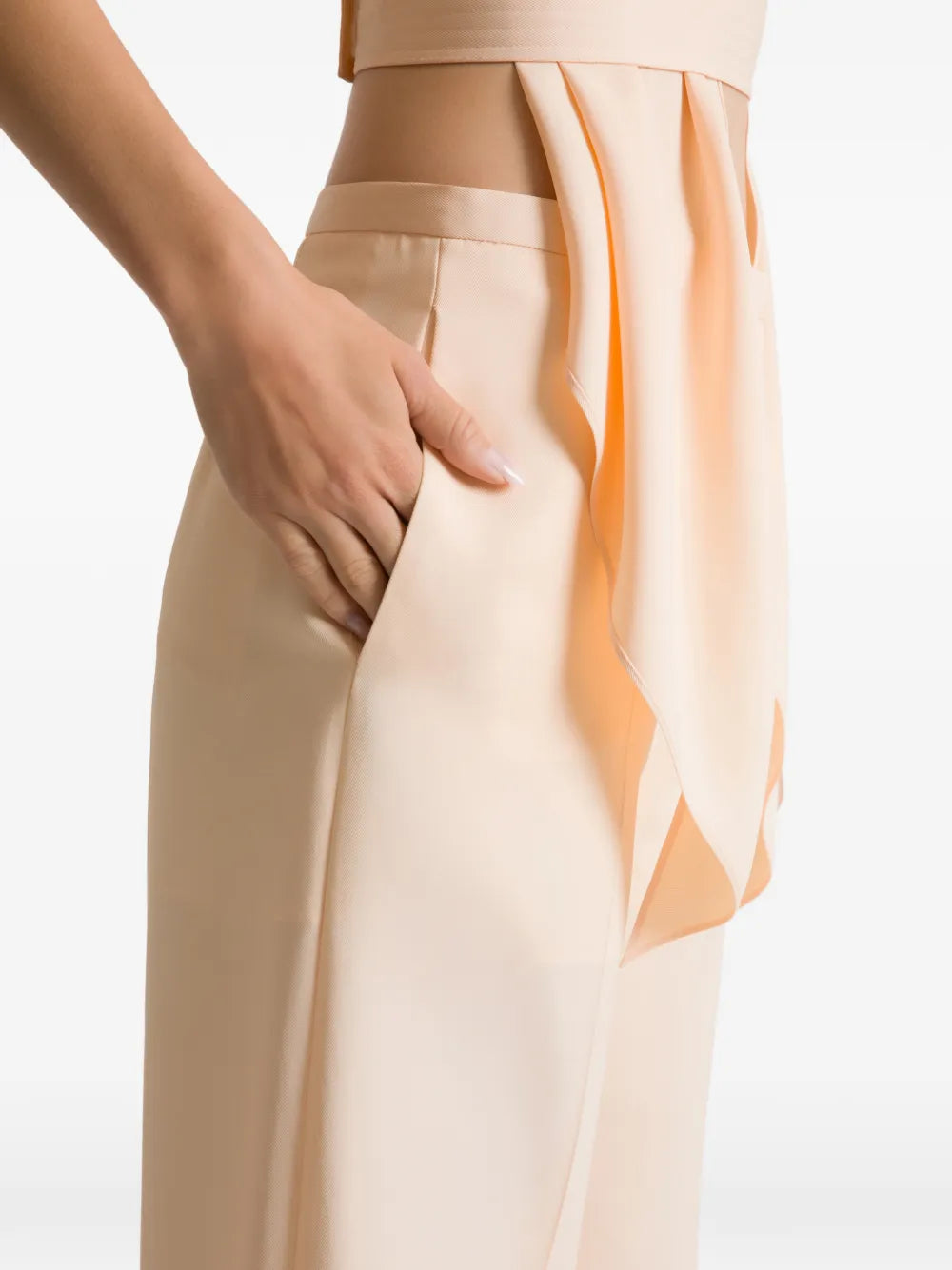High-Waisted Wide-Leg Pants with Subtle Sheen and Pleated Detailing