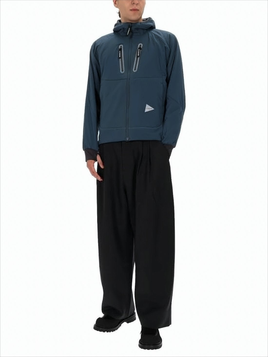 Modern Blue Nylon Jacket With Ribbed Cuffs