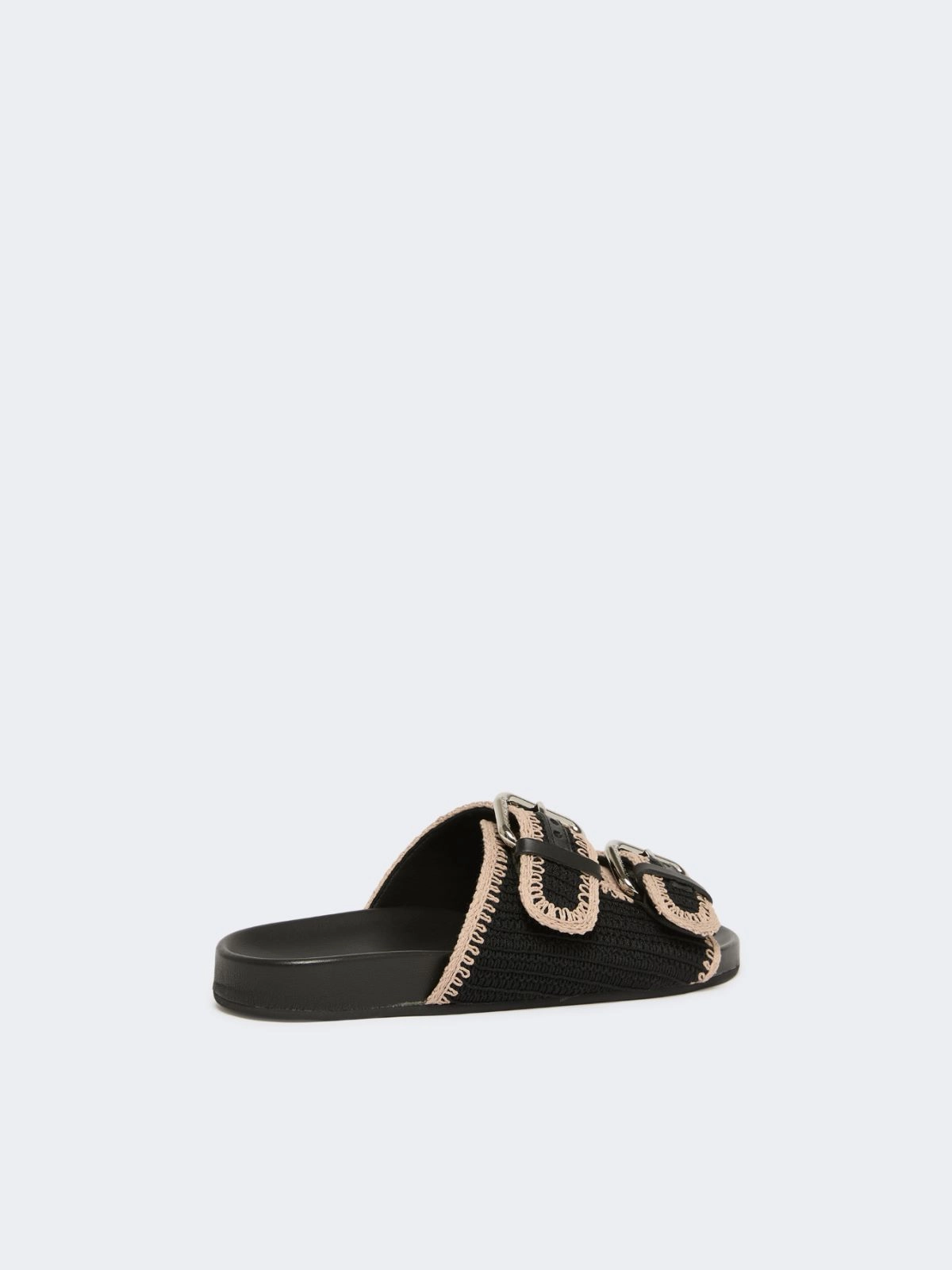 Wide Strap Slide Sandal with Decorative Buckles