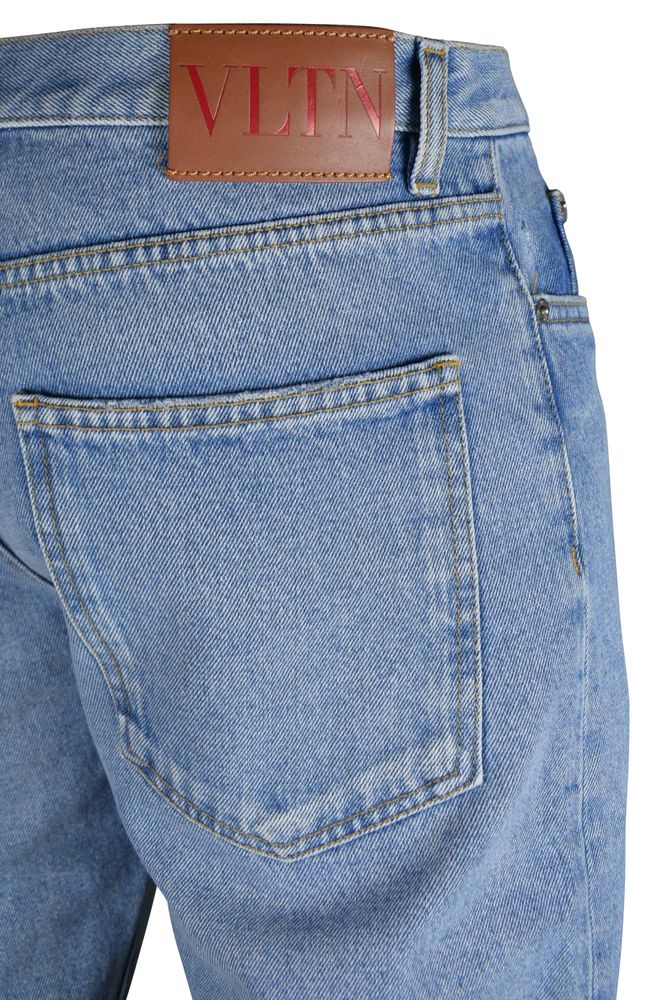 Slim Fit Blue Jeans with Leather Logo Label