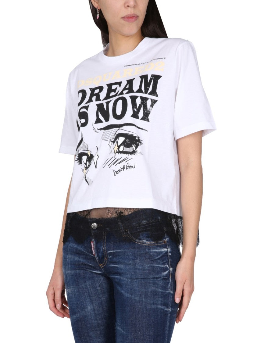 Cropped T-Shirt With Bold Logo Print