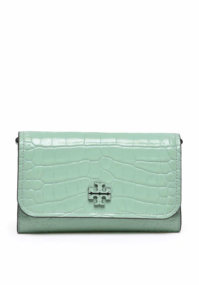 Thea Embossed Flat Shoulder Bag - Green