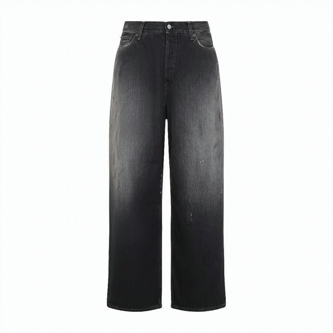 Faded Black Wide-Leg Denim Pants with Five-Pocket Styling